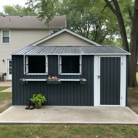 Abri jardin acier galvanisé 10,21m² anthracite, porte verrouillable (1/5)
