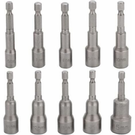 10 Pcs Embout Douille Visseuse à Choc 6-15mm Set Magnétique Hexagonale Douille Jeu de Embout Aimanté Perceuse Prise Hexagonale douille Set 1/4 Pouce pour Mandrin à Changement Rapide (1/5)