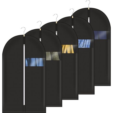 Lot de 5 sacs à vêtements, housses de vêtements avec fenêtre et porte-badge pour costume et robe, sac de costume respirant pour voyage 140 x 60 cm (5 pièces) (1/5)