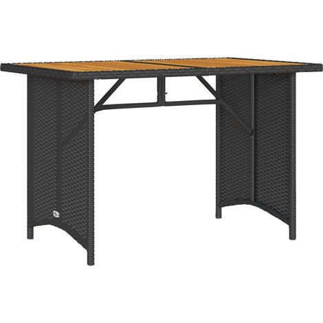 Table de jardin Table d'extérieur et dessus en bois noir 110x68x70 cm poly rotin (1/5)