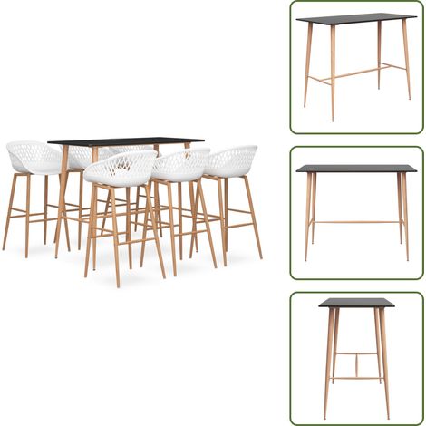 Ensemble de bar 7 pcs Noir et blanc - Ensemble De Bar - Mobilier De Salle À Manger - Table De Bar - Tabourets De Bar - Design Moderne (1/5)