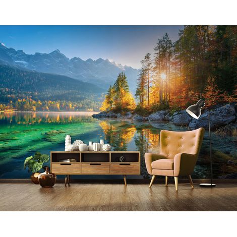 Fototapete Wald Fluss Landschaft Natur, für Wohnzimmer und Schlafzimmer, 150 x 105 cm – Komplettset inkl. Kleister & Anleitung (1/5)