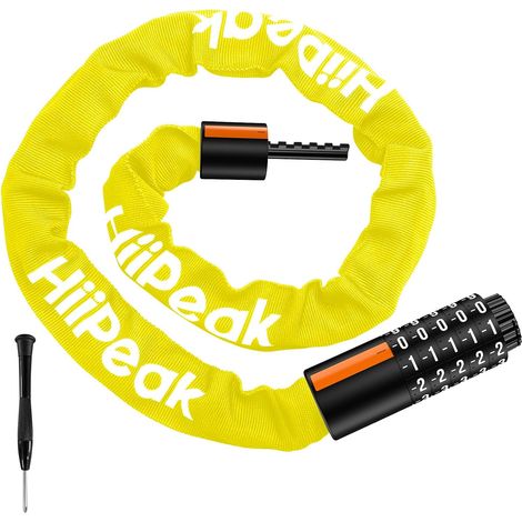 Chaine antivol Velo Code Haute Sécurité. Cadenas Velo antivol code a 5 chiffre, antivol Vélo 100 000 combinaison, anti vol Velo, Moto et Scooter- Résistante à la Corrosion et aux Coups (Jaune) (1/5)