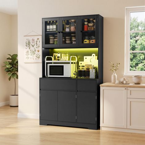 Buffet haut de cuisine 6 portes et 2 tiroirs noir (1/5)