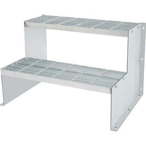 Escalier extérieur à 2 marches - Charge maximale de 200 kg - Parois latérales L - Marche nervurée pour jacuzzi - Peut être utilisé dans les jardins, Ateliers, Entrepôts, Usines - Argenté