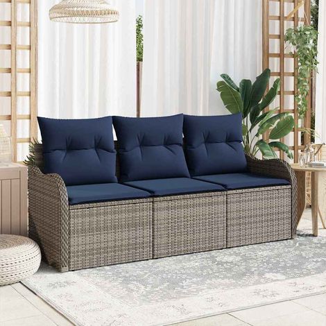 vidaXL Ensemble de canapé de jardin 3 pc Gris polyrotin (1/5)