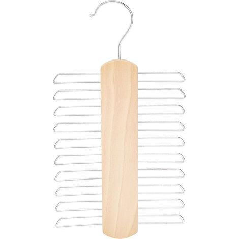 Cintres en bois pour cravates et ceintures avec 20 emplacements, couleur naturelle, 17.5 cm, Lot de 2 (1/5)
