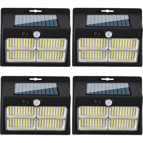Lampes pour clôture solaires à 180LED avec capteur de mouvement, 3 Modes d'éclairage de sécurité d'extérieur cour, jardin, mural, paquet de 4 (1/5)