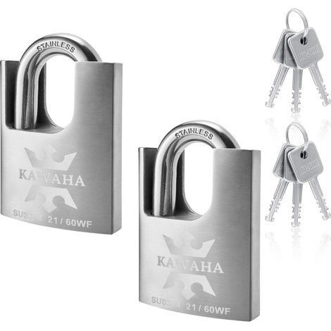 Cadenas haute sécurité acier inoxydable 60mm, mêmes clés, lot de 2