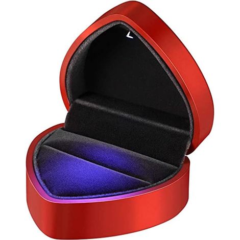 Boite A Anneaux - Boite De Rangement En Velours Avec Lumiere Led - Forme De Coeur - Pour Mariage Proposition Fiancaille - 1 Piece (1/5)
