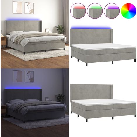 Sommier à lattes de lit matelas et LED Gris clair 200x200 cm - Lit Plateforme - Lit Capitonné - Lit Design - Lit Velours - Lit Avec Rangement - Home & Living (1/5)