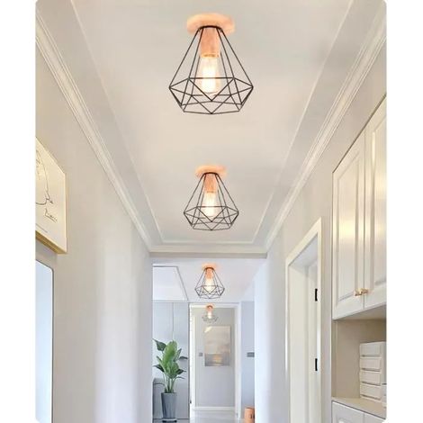 4pcs Plafonnier Retro Industrielle Couloir Noir E27 Lampe de Plafonde Vintage en Fer Cage Style Edison pour Salon Chambre (1/4)