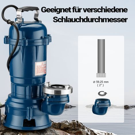 Wiltec Pompe électrique pour eaux sales – Submersible – 550 W / 16200 l/h – Refoulement max. 8 m – avec Tuyau 20 m – Pompe-cave pour Arrosage Irrigation Jardinage Évacuation Drainage
