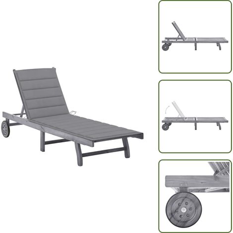 Chaise longue de jardin avec coussin Gris Bois d'acacia solide - Chaise Longue Jardin - Transats Exterieur - Mobilier Jardin - Chaise Longue Bois - Relaxer Jardin (1/5)