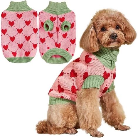 Jersey para perros, jersey de cuello alto de punto, abrigo de invierno cálido para perros, cachorros y gatos (M, rosa) (1/5)