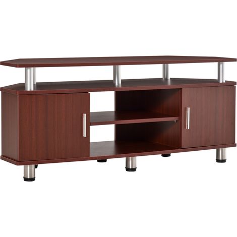 HOMCOM Mobile Porta TV con Ripiani e 2 Ante in Legno e Acciaio Inox, Marrone (1/5)
