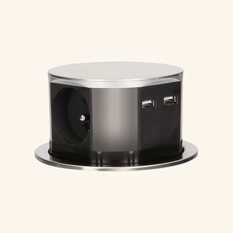 Cuisissimo – Multiprise encastrable 3 prises 230V – 1 USB-A et 1 USB-C rétractable inox – Design élégant pour espace de travail (1/4)