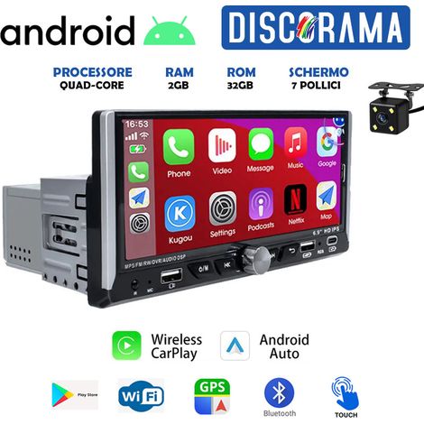 DISCORAMA® - AUTORADIO ANDROID 2GB RAM 7 POLLICI 1DIN STEREO CARPLAY ANDROID AUTO WIFI GPS BT (1/5)