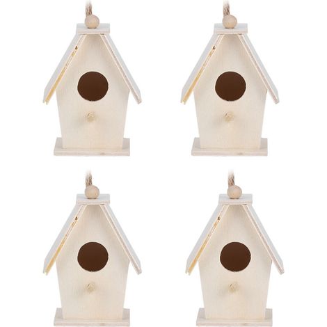 Lot de 4 nichoirs suspendus innovants en bois pour la décoration de jardin et de cour (1/5)