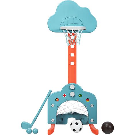 Support de Basket Multifonctionnel 3-en-1 Hauteur Ajustable du Panier de 77 à 116cm Bleu et Rouge (1/5)