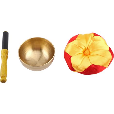 1 Set Bol Tibétain de Méditation en Laiton avec Bâton et Coussin Artisanal
