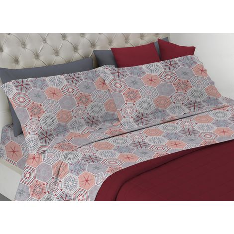 Completo Lenzuola In 100% Cotone Linea Best Collection Dis. Mexico Colore Rosso S.V., misuraSingolocoloreRosso