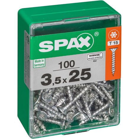 SPAX Universalschraube, 3,5 x 25 mm, 100 Stück, Vollgewinde, Senkkopf, T-STAR plus T20, 4CUT, WIROX - 4191010350252 (1/4)
