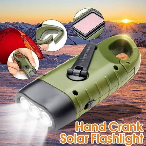Lampe Torche Solaire et à Manivelle - Recharge Dynamo d'Urgence - Pour Randonnée Camping Voyage - Lot de 2 (1/5)