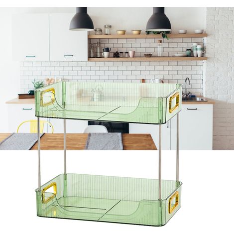 Organiseur de bureau à 2 niveaux, étagère de rangement moderne et spacieuse pour bureau, chambre ou maison, vert (1/5)