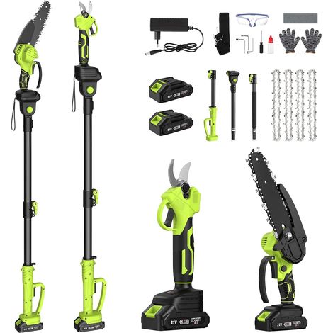 Tronçonneuse et Sécateur Électrique Télescopique, 4-en-1 Ensemble d’Outils de Jardin avec 4 Chaînes 2 Batteries Taille Haies Telescopique, 6 Pouces Tronconneuse Angle Réglable, Idéal Taille Jardinage (1/5)