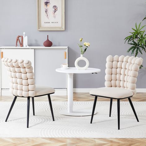Lot de 2 fauteuils de salle à manger en velours ivoire, piètement métallique noir laqué, assise robuste, design contemporain chic, parfait pour séjour, cuisine et coin maquillage.