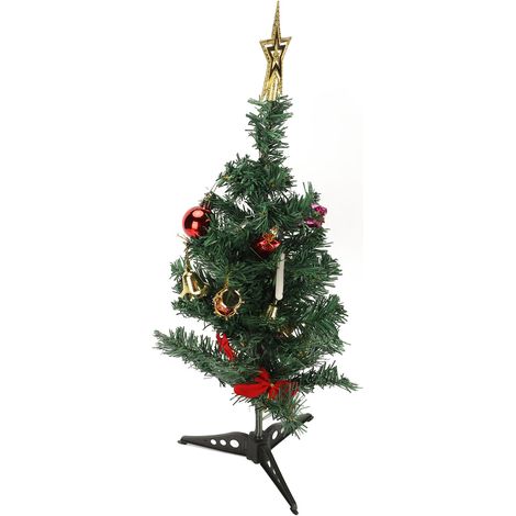 Sapin de Noël de table 50 cm, arbre artificiel décoré avec guirlande LED, ensemble mini sapin lumineux pour décoration festive, 1 pièce (1/5)
