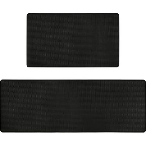 Lot de 2 tapis de cuisine antidérapants lavables et imperméables Noir 44 x 75 + 44 x 120 cm