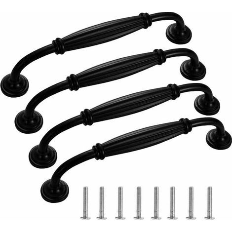 4 pcs Black Furniture Door Handles, Kitchen/Cupboard/Drawer Pulls, Bedroom Furniture Pulls, 128mm Hole Spacing (1/5)