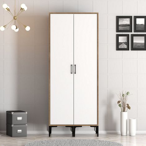 Kleiderschrank Kumsal SS Walnussweiß Melamin 80x47,5x201,4 cm