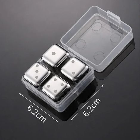 (Dés argentés, lot de 4) Pierres à whisky réutilisables, glaçons en acier inoxydable, refroidisseur à vin à congélation rapide, granules métalliques de qualité alimentaire, accessoires de bar pour ref (1/5)
