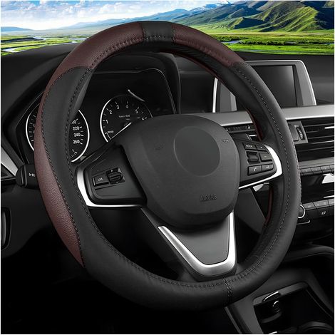 Auto-Lenkradbezug, atmungsaktiver, rutschfester Lenkradbezug für Sport, atmungsaktiver Lenkradbezug aus Mikrofaser-Leder, Auto-Lenkradbezug, Innenzubehör-Schutz (Schwarz/Curry)