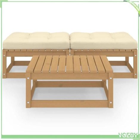 Salon de jardin 3 pcs - FAFEICY - 3076287 - Bois de pin massif - Coussins crème - Modulable (repose‑pieds banc) (1/5)