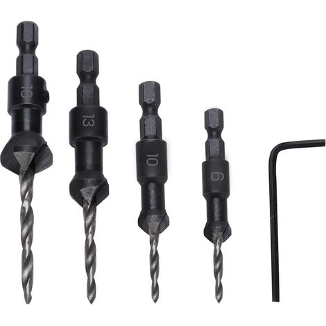 Lot de 5 forets à fraiser hexagonaux avec clé hexagonale, forets coniques pour métaux tendres (forets pour rectification CNC) (1/3)