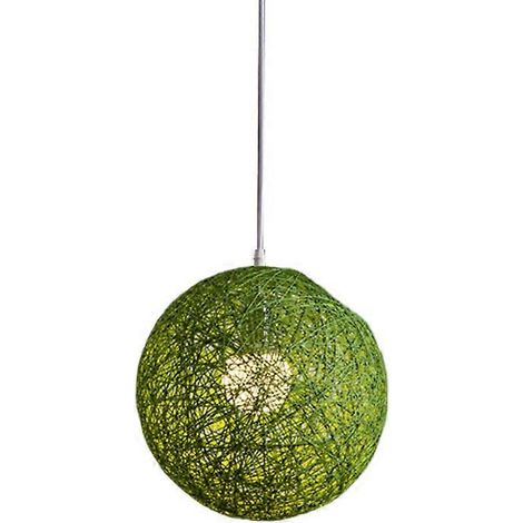 Lustre boule en bambou vert, rotin et jute, création individuelle, abat-jour sphérique en rotin en forme de nid (1/5)