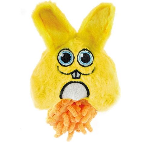 Un jouet gonflable en peluche qui couine et qui possède une cordelette.
