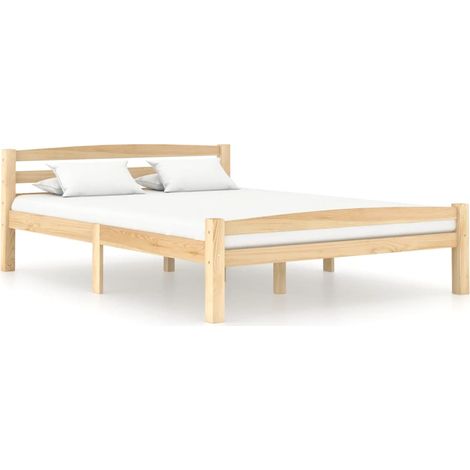 Lit double pour adulte Cadre de lit - Bois de pin massif 140x200 cm BV161468 - BonneVie (1/5)
