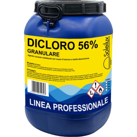 Dicloro Cloro Granulare 56% Rapido per Piscina - 25 kg, Dicloro Stabilizzato a Rapida Dissoluzione per Trattamento Shock, Mantenimento, Iperclorazione, Pulizia ed Igiene dell'Acqua di Piscine