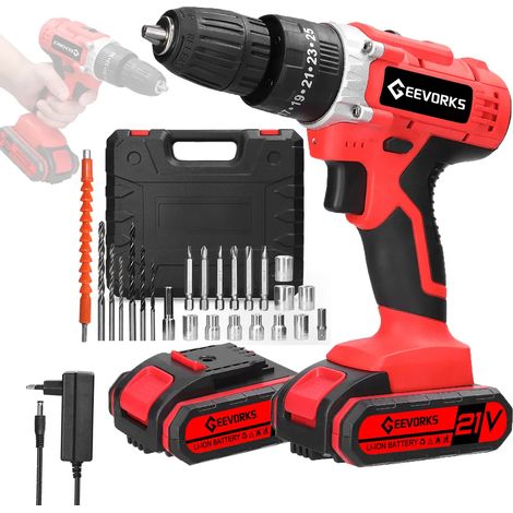 Perceuse sans fil 21 V avec 24 accessoires de perçage, perceuse à percussion avec 2 batteries, couple de 25 W, 3 modes de fonctionnement, 2 variateurs de vitesse (1/5)
