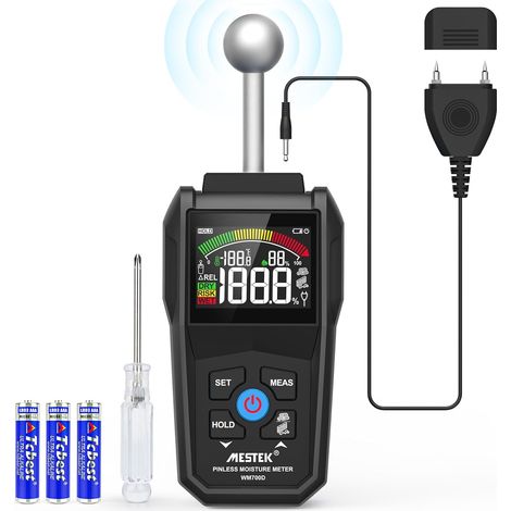 Humidimètre MESTEK, humidimètre 2 en 1 pour murs, avec écran LCD couleur et alarme sonore, détecte 20 à 40 mm de mur, bois, maçonnerie, béton et autres matériaux de construction. (1/5)