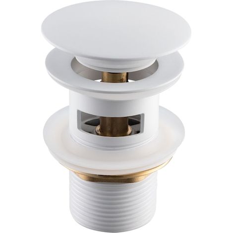 Robinet de lavabo Balneo Click-Clack A, avec trop-plein en laiton, diamètre G1 1/4. Joint de guidage, 100 % acier inoxydable, avec débit, joint en silicone, blanc. (1/5)