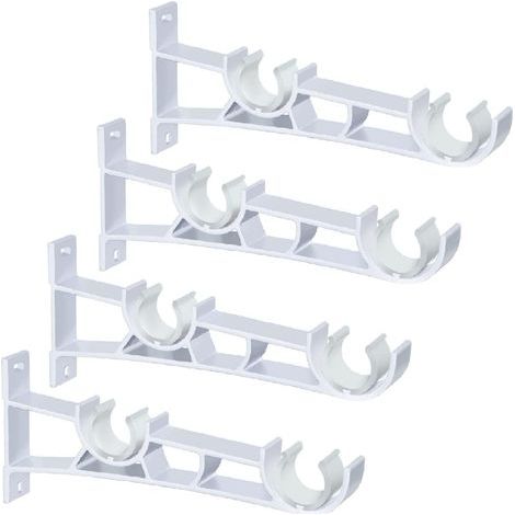 Lot de 4 supports pour tringle à rideaux double 28 mm, montage latéral, robustes, blancs (1/5)