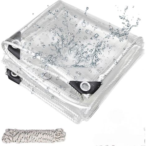 (2Mx3M)Bâche Transparente avec œillets pour l'extérieur, bâche en PVC Transparent 400 g/m², Corde de Fixation de 5 m, Convient pour Pavillons (1/5)