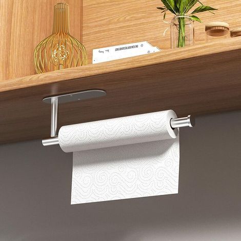Kitchen roll holder without drilling stainless steel kitchen paper holder self-adhesive paper roll holder for kitchen bathroom silver