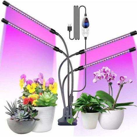 Lampe de culture, 80 LED de jardinage à spectre complet, avec minuterie, 3 modes de couleur, 6 intensités de lumière, convient pour le jardinage de bonsaï, 4 têtes 80 W (1/4)